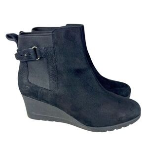 UGG Womens Ankle Wedge‎ Boots Black 10 Suede Elastic Gore Buckle Desert Booties